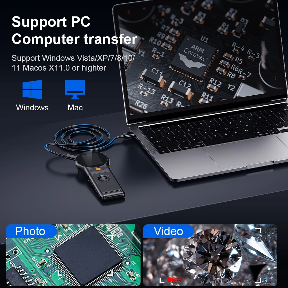 Microscópio eletrônico digital dobrável com autofoco com 8leds 500x zoom ampliação tela de 2 polegadas para moeda microscópio windows/mac