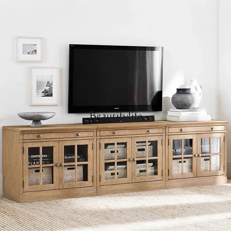 

ld14 American Country Style Solid Wood TV Cabinet French Retro Living Room Storage Floor-standing TV Cabinet with Drawers