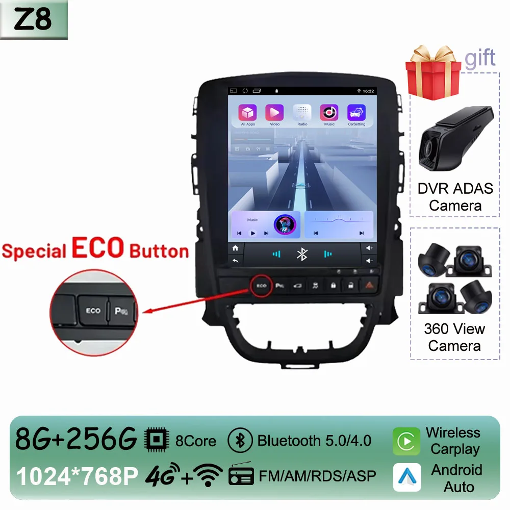 9.7 inch Carplay Draadloze Android Auto Voor Opel Astra J 2009-2015 Autoradio Multimedia Touch QLED Scherm Geen 2din DVD WIFI DSP
