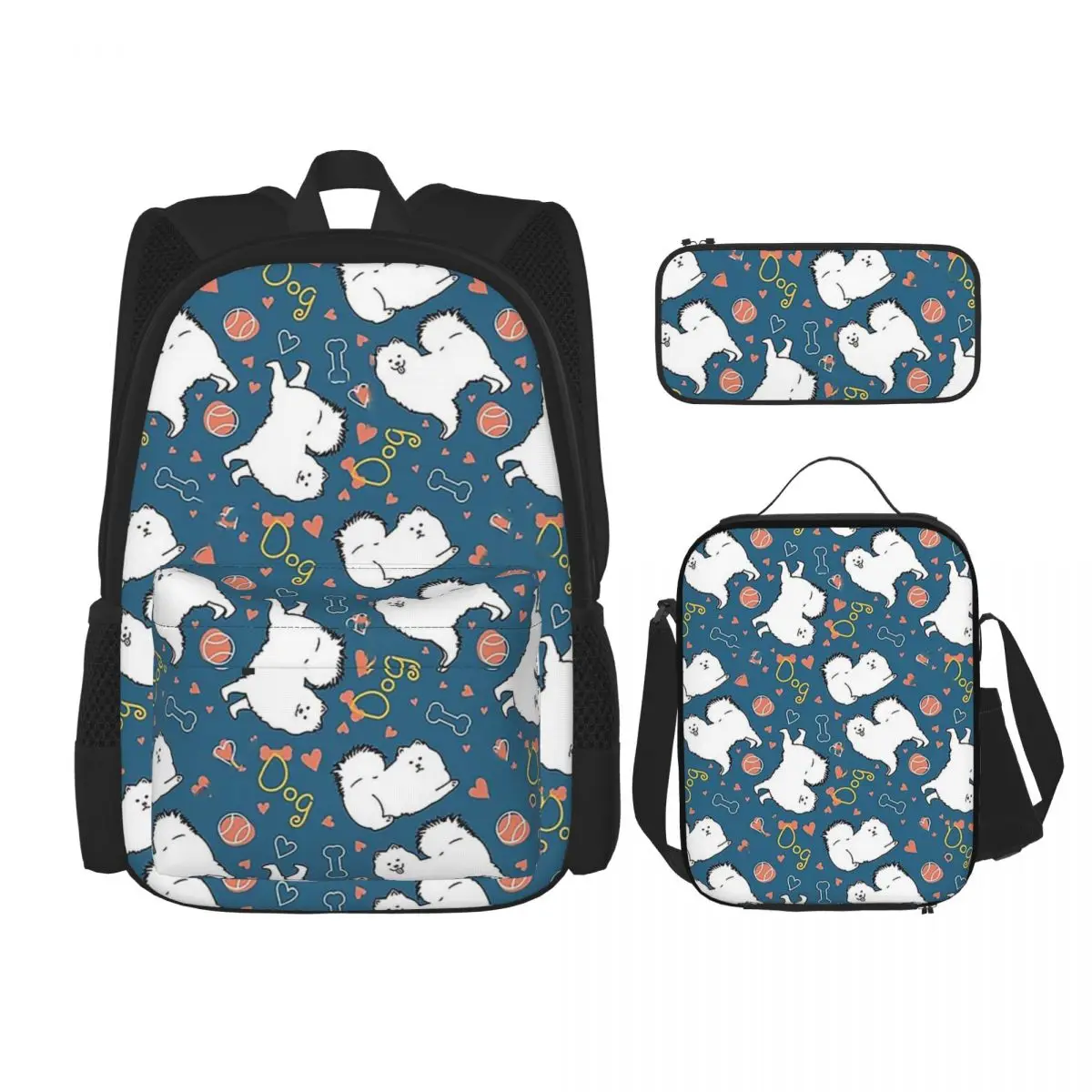 Liebe Samoyed Hund Rucksäcke Jungen Mädchen Bücher tasche Kinder Schult aschen Cartoon Kinder Rucksack Lunch Bag Stift Tasche dreiteiliges Set