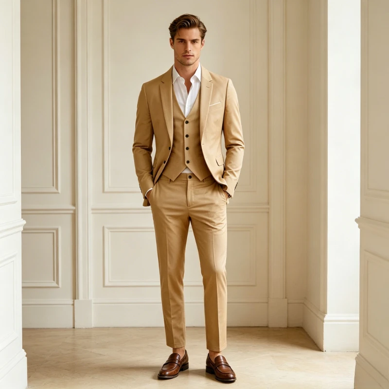 

Men Suits Cardigan Blazer Single Breasted Solid Blazers Vest Slim Fit Pencil Ankle Length Pants Three Pieces Business Jacket