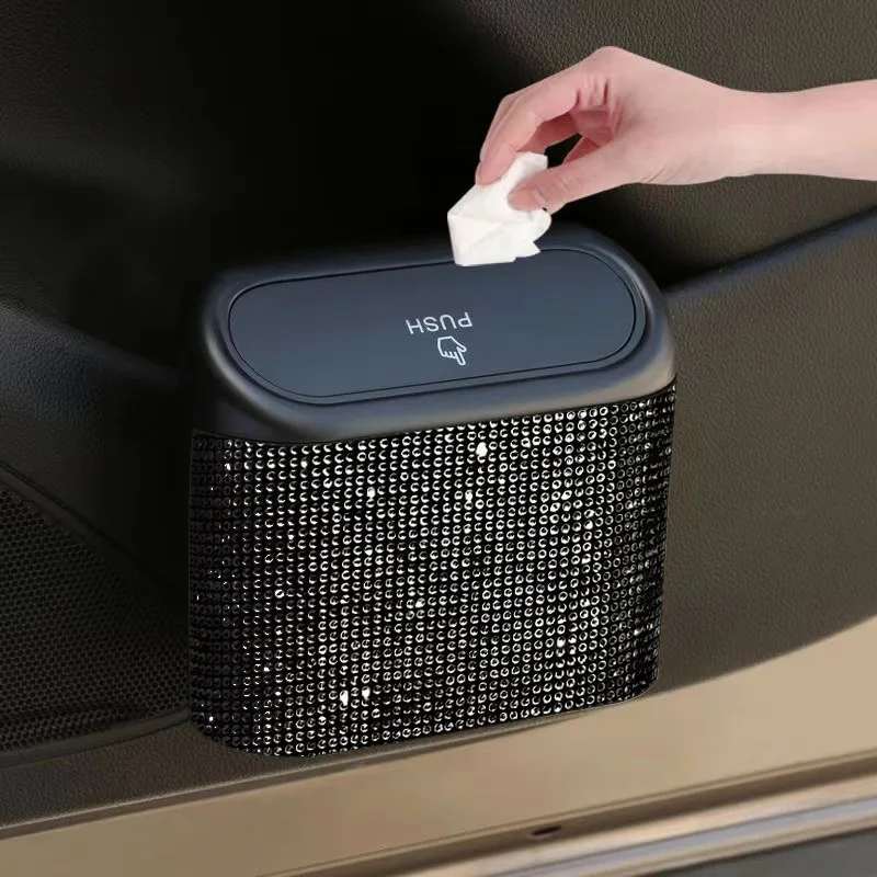 

Car Door Trash Bin Bliing Girls Unbrella Storage Box Barrel Plastic Seat Back Garbage Dust Case Trash Can For Women Interior