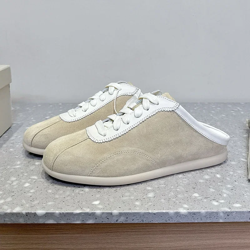 Scarpe casual stringate retrò in pelle scamosciata di mucca Punta chiusa Fondo piatto spesso Ciabatte pigre Scarpe da passeggio per le vacanze primavera autunno unisex 2025