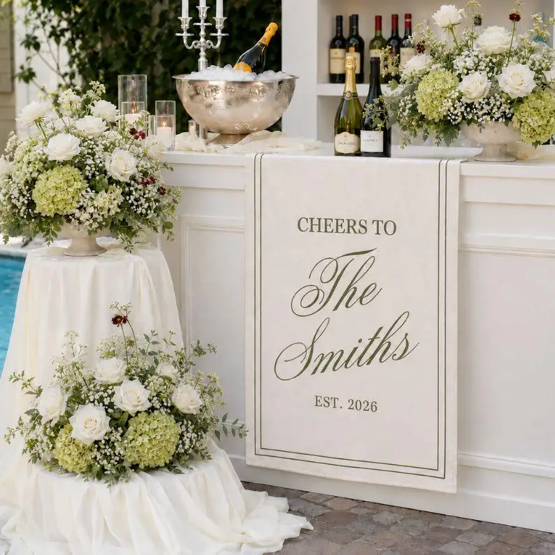 Custom Unique Timeless Wedding Welcome Sign, Polyester Fabric Bar Menu Banner, Personalized Name Date, Romantic Ceremony Gift