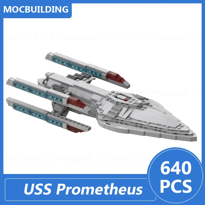 Bloques de construcción de USS Prometheus, modelo a escala 1:1250, Moc, Space Diy, montaje de ladrillos, colección de exhibición, juguetes, regalos de cumpleaños, 640 piezas