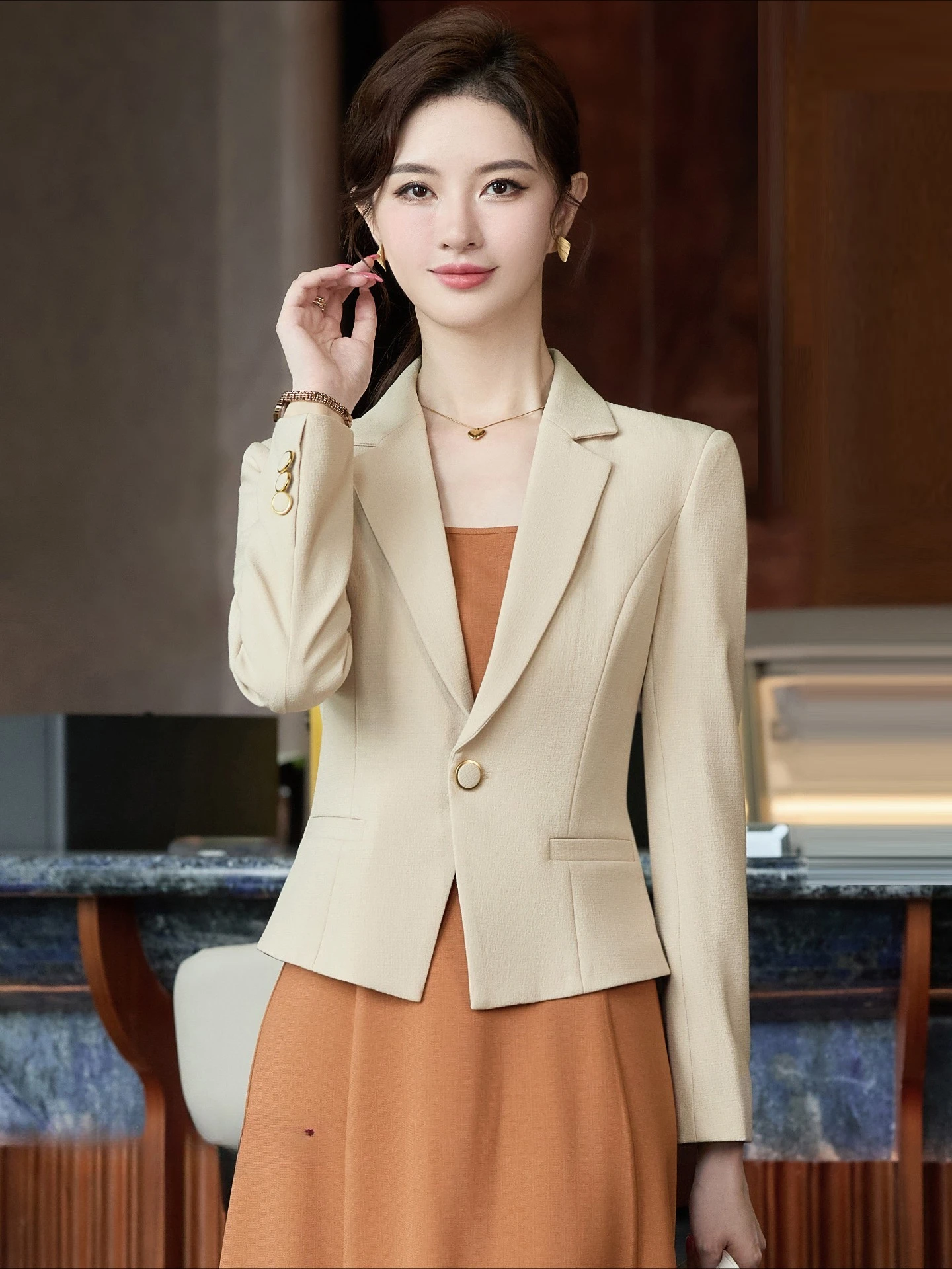 

Fashion Women Blazer Autumn New Temperament Business Formal Slim Long Sleeve Single Button Jacket Office Ladies Work Coat