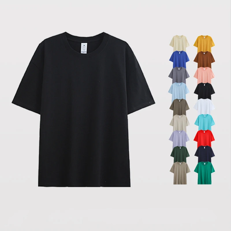 

Men/women's knitted Short sleeved T-shirt 230g large top combed cotton short sleeved loose solid color summer top