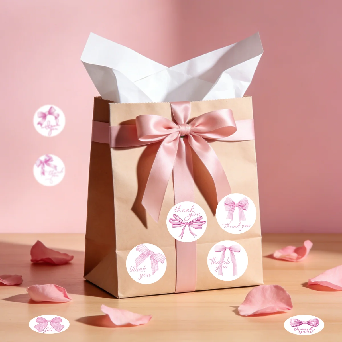 500 Stück rosa Schleifen-Rundsticker, Cartoon-Dankeschön-Aufkleber, Etiketten für Party-Umschläge, Geschenk-Siegelsticker, Aufkleber – Detail 6
