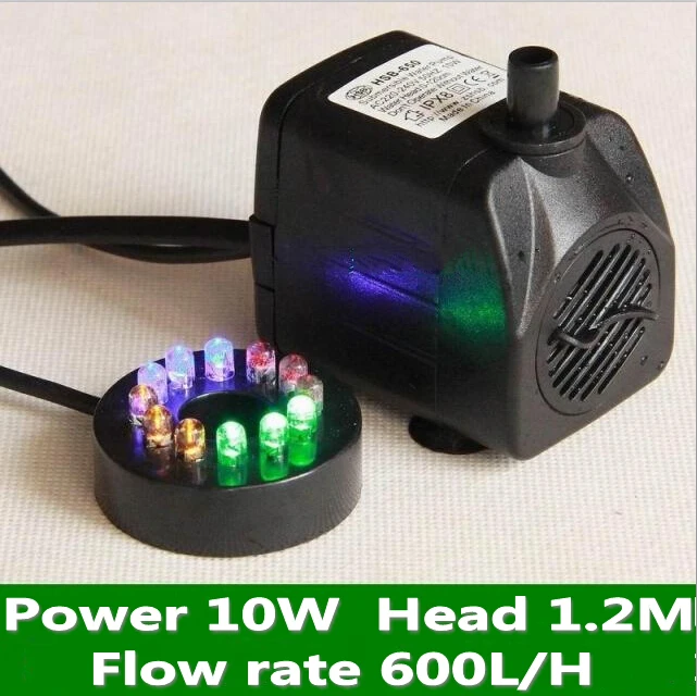 Decorative Submersible Water Pump 10W 600L/H with 12 LED Lights for Aquarium, Pond & Fountain – EU Standard Plug