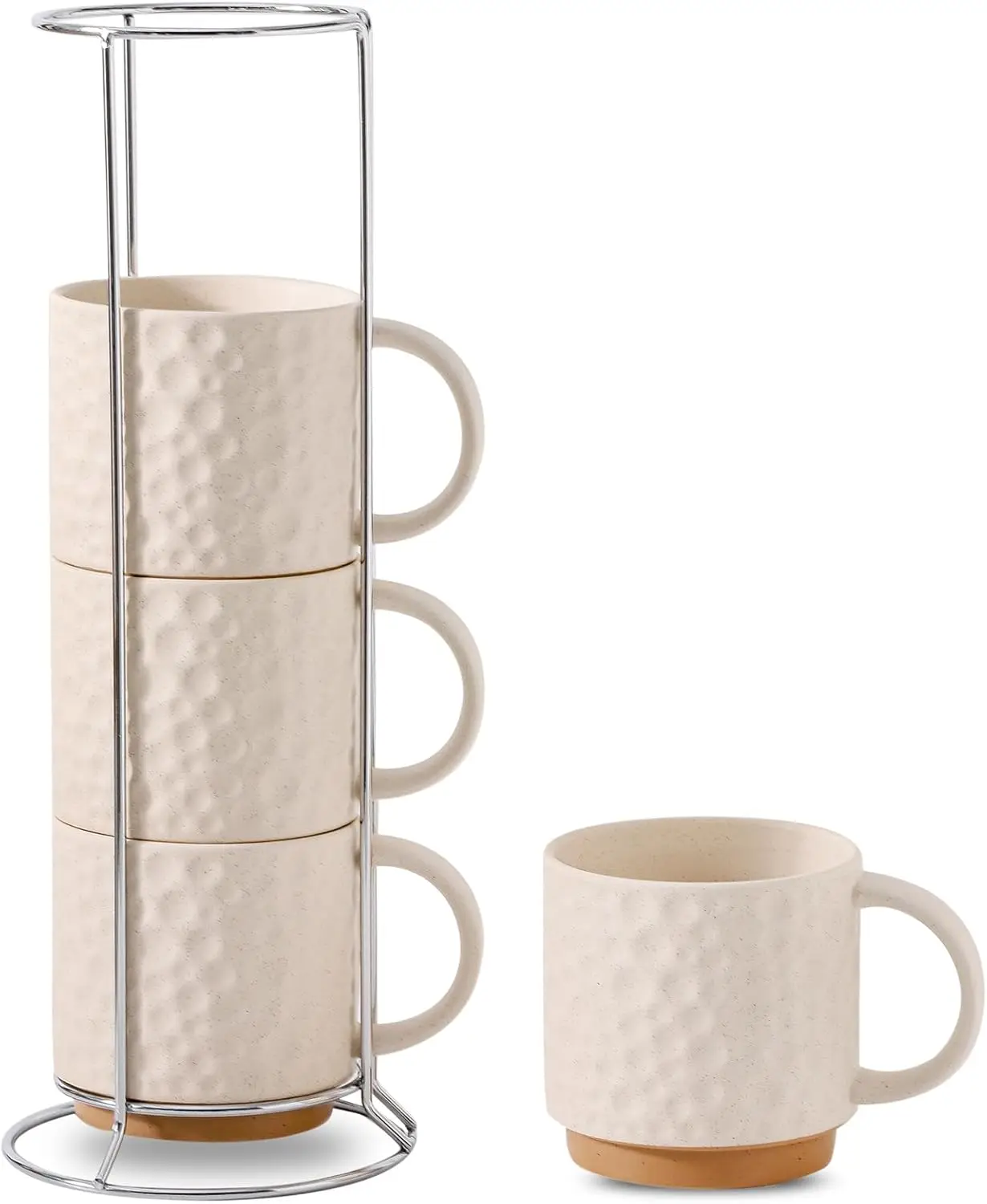 

Ceramic Coffee Mug Set of 4, 16OZ Stackable Coffee Mug Set with Stainless Stand,Large Cup Set for Cappuccino,Tea,Hot/Cold