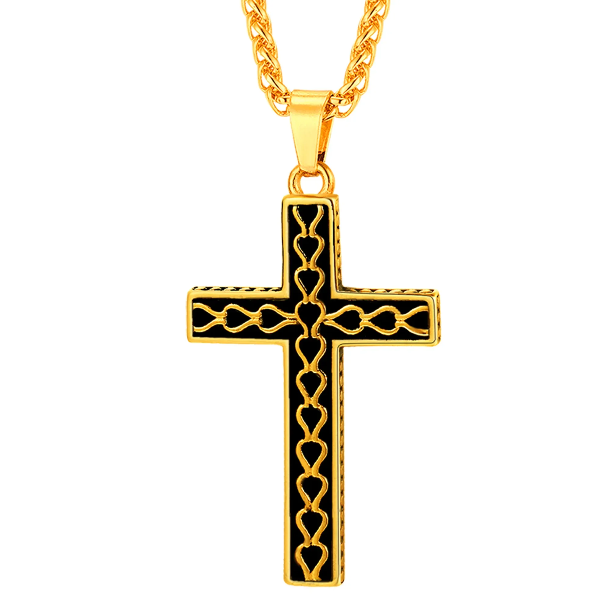 ChainsPro Gold Color Cross Necklace Men Heart Christian Jewelry 316L Stainless Steel Jesus Religious Jewelry