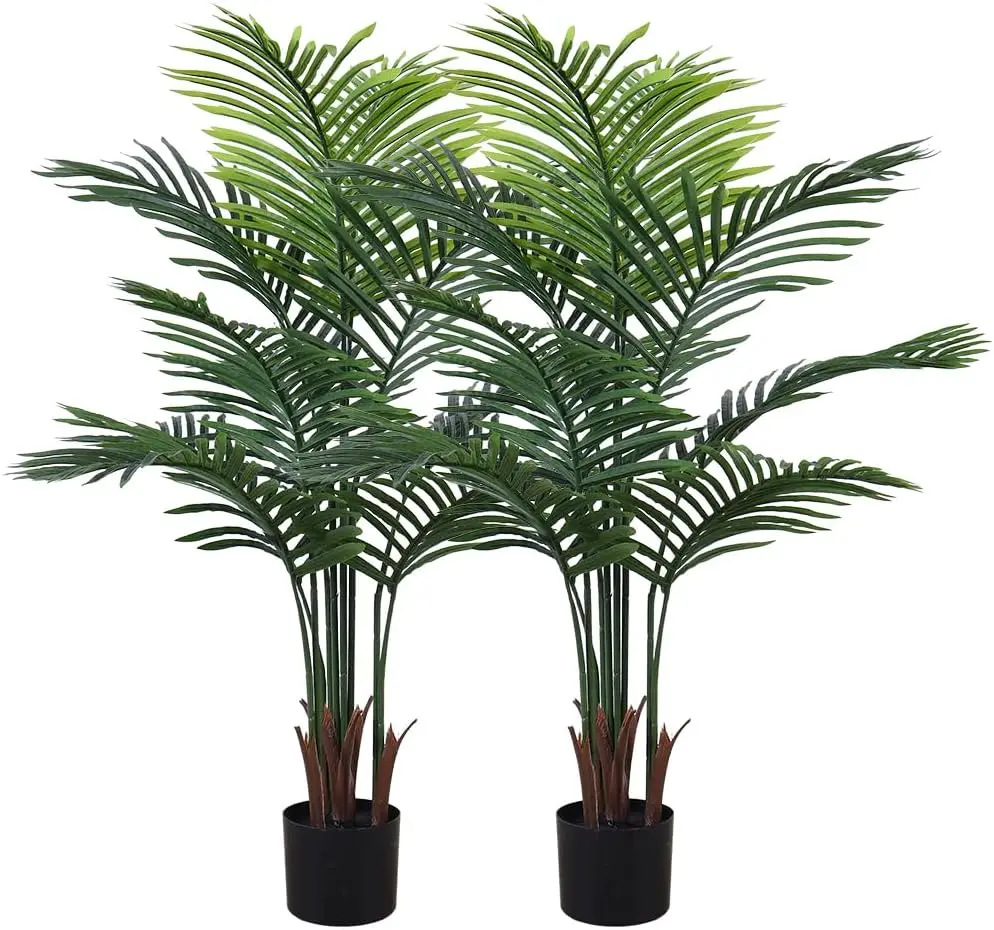 Olrla 4Ft Artificial Palm Tree 2 Pack, Fake Tropical Tree With Black Nursery Pot, Faux Silk Areca Plant For Home Office Living