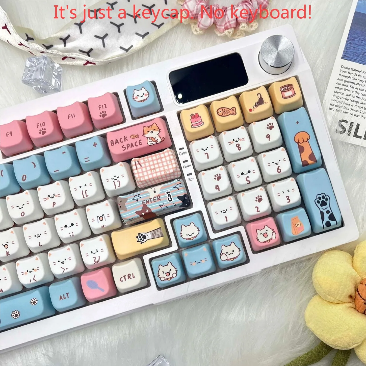 Cute Cat Theme PBT Keycaps 129 Keys MAO Profile Compatible with 61/68/75/87/98/108 Mechanical Keyboard MX Switches