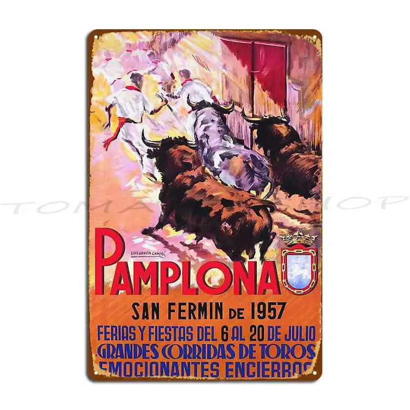 1957 Spain Pamplona Running Of The Bulls Metal Plaque Kitchen Wall Decor Club Garage Customize Tin Sign Poster