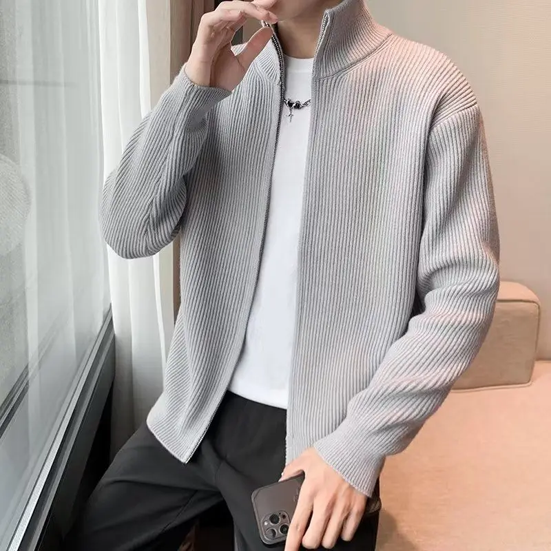 Soft Pure Color Zipper Ne Thiened Winter Knitted Sweater Casual Sle for Men UAZC Japanese Sle Stand Collar Sweater