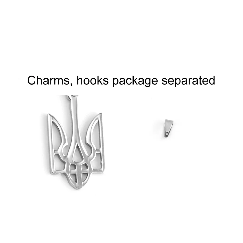 10pcs Ukraine National Emblem Trident Symbol Pendant Heraldic Pendant Sides Mirror Polished Stainless Steel Wholesale Charms