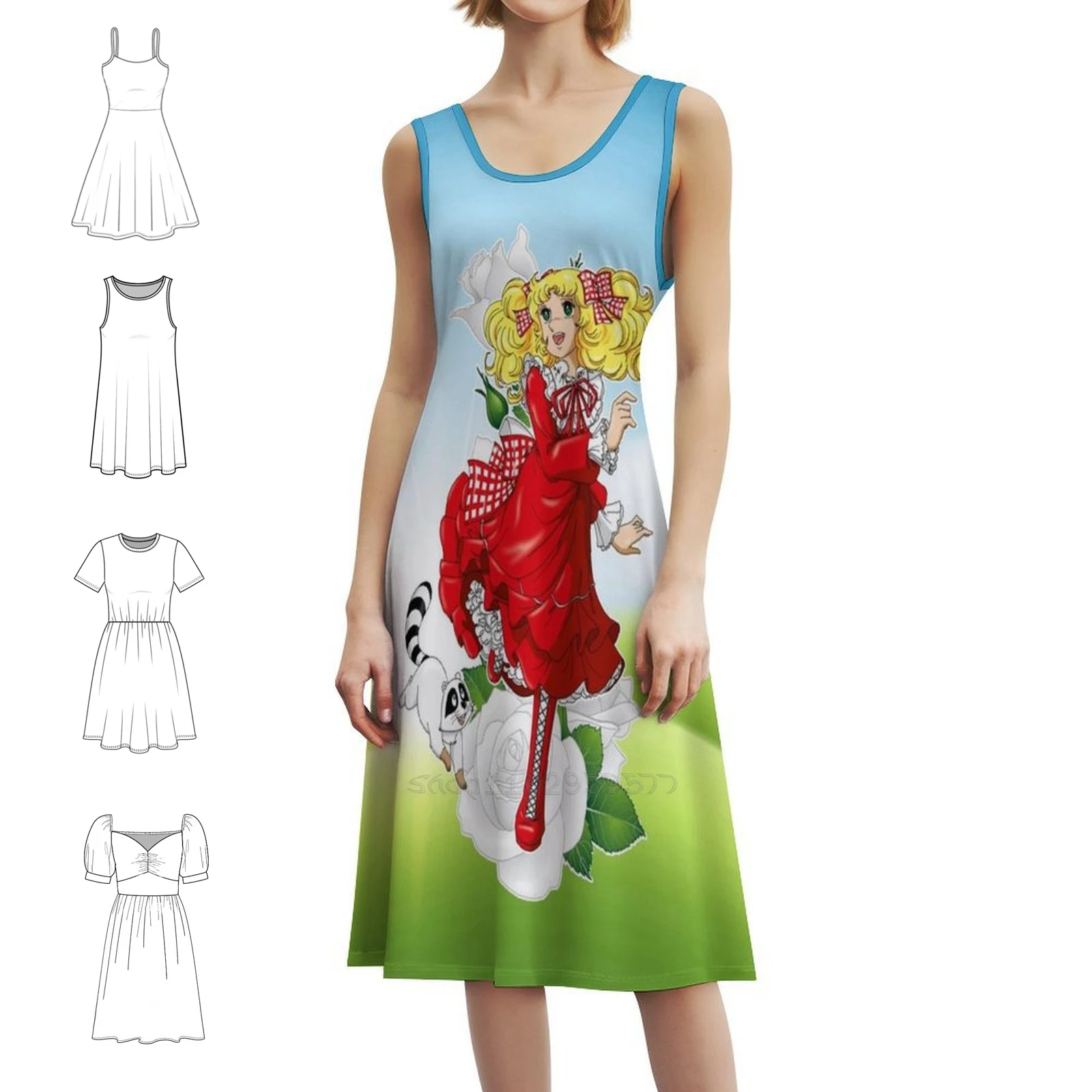 

Candy & Klin (Летняя Редактива. ) Богемное платье без рукавов с несколькими принтами, пляжное праздничное платье для отдыха, конфетный енот, аниме, манга, красный