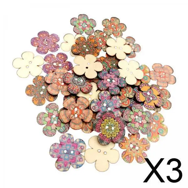 

3x100 шт. смешанные случайные цветы, деревянные пуговицы в стиле ретро, разные цвета 1