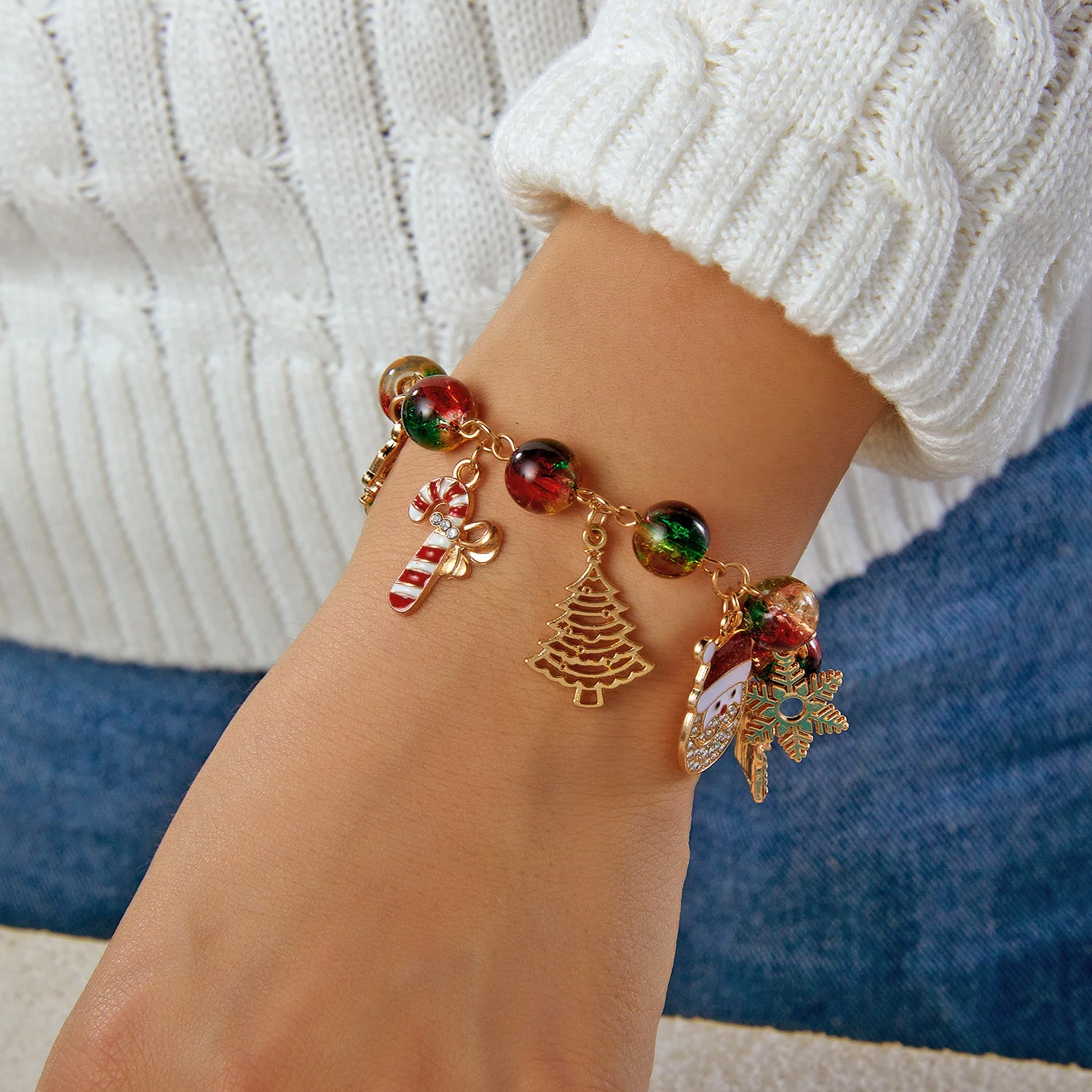 Bunte Stern-Kristallperlen Weihnachts-Multielement-Armbänder für Frauen Männer Weihnachtsmann Schneeflocke Baum Armband Neujahrs-Schmuck – Detail 3