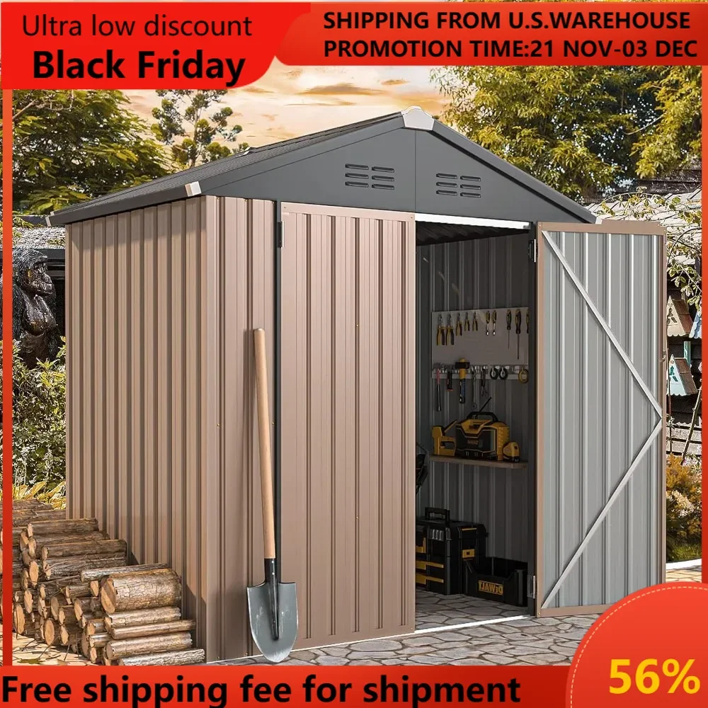 

6' x 4' Storage Shed, Metal Sheds & Outdoor Storage Clearance, Utility and Tool Garden Shed with Lockable Doors for Backyard