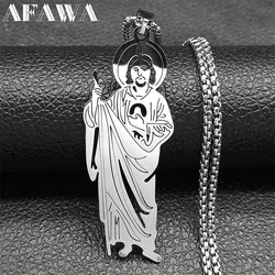 San Judas Tadeo Pendant Necklace for Men Women Stainless Steel Silver Color Saints Apostle of Jesus Chain Jewelry