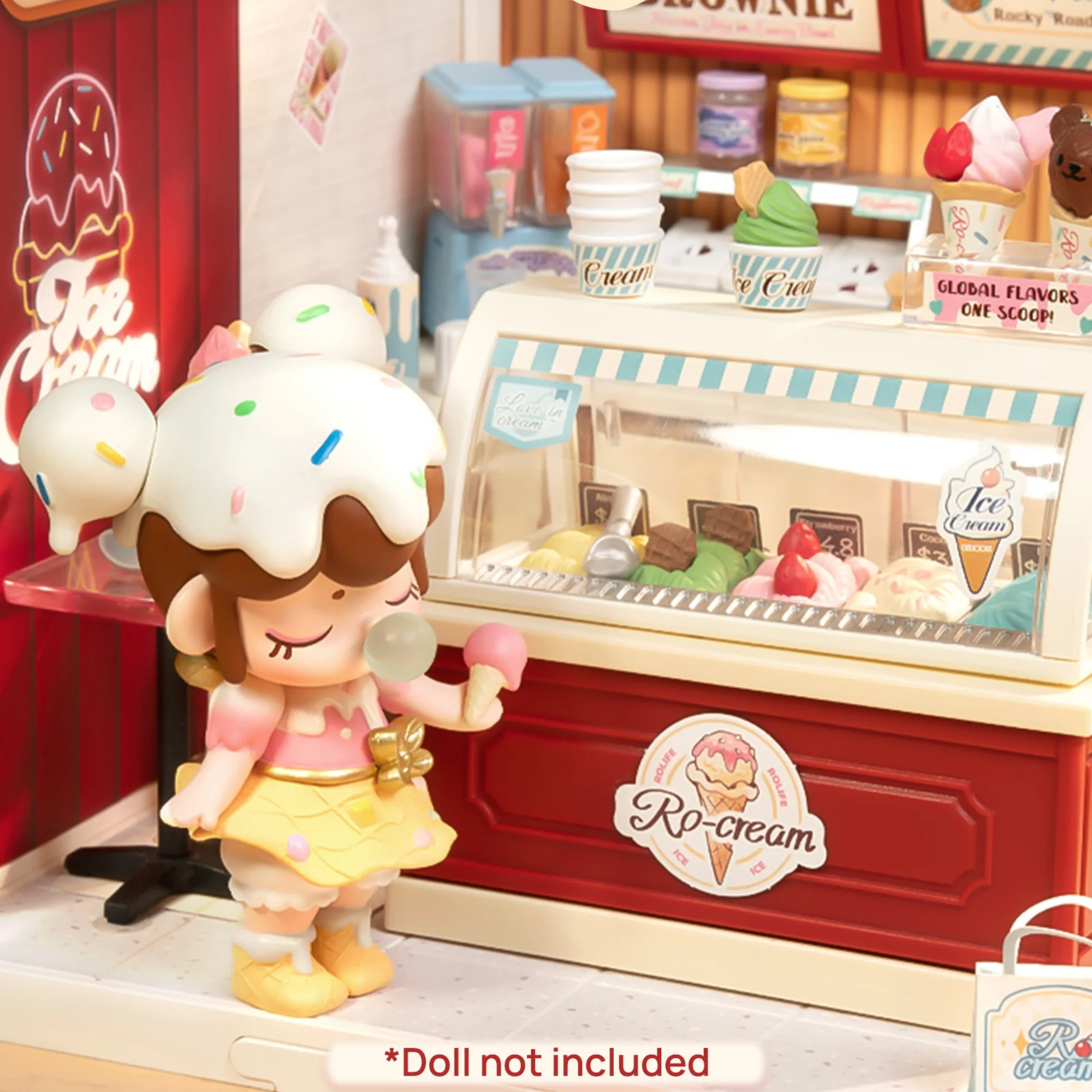 Rolife DIY Miniature House Kit Flavorful Ice Cream Super Creator Dollhouse 3D Puzzle Model Building Kit with LED for Desk Decor