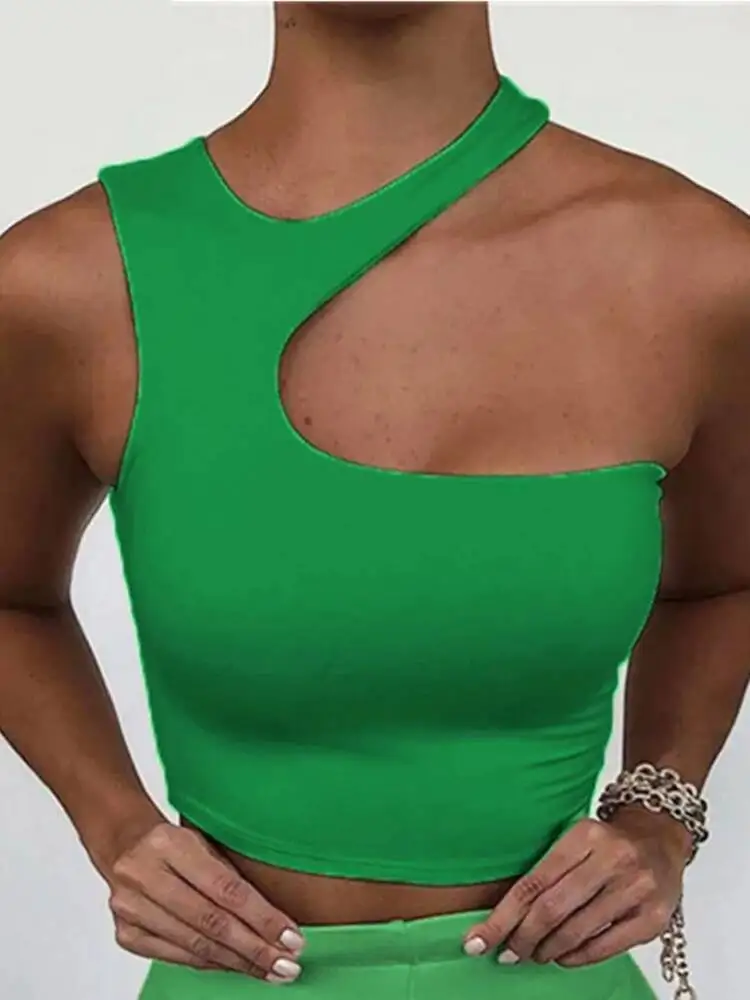 

Women S Sexy Off Shoulder Cut Out Crop Irregular Slim Fit Sporty Summer Tube Tank Top