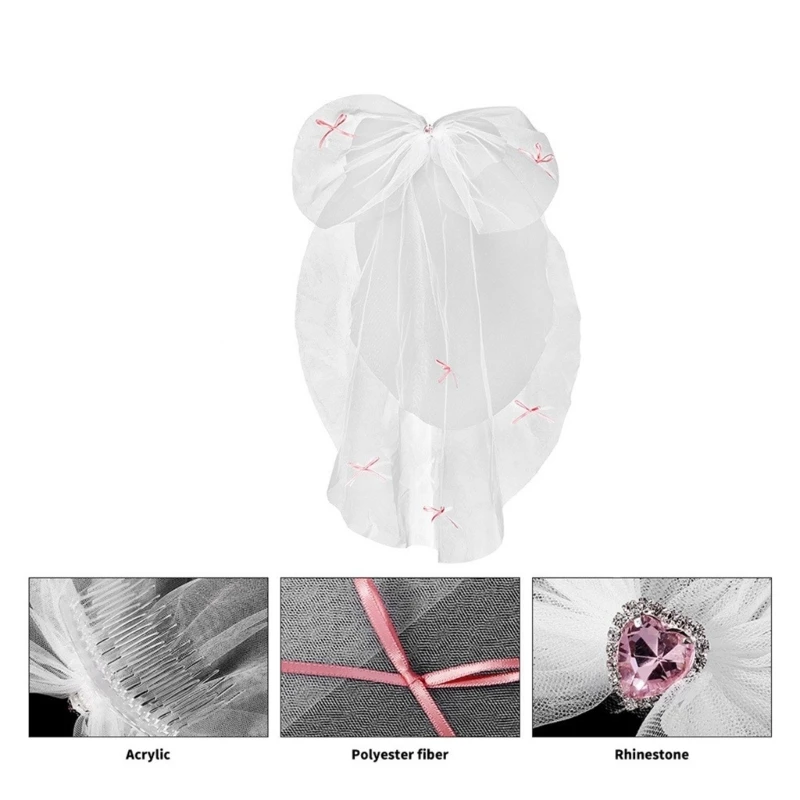 Wedding Veil Pearls Ribbon Short Veil Bride Hair Accessoies White Sheer Veil image 3