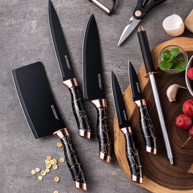 Kitchen Knife 9pcs Acrylic Knife Holder Stainless Steel Slicing Knife Bread Knife Fruit Knife Chef Knife