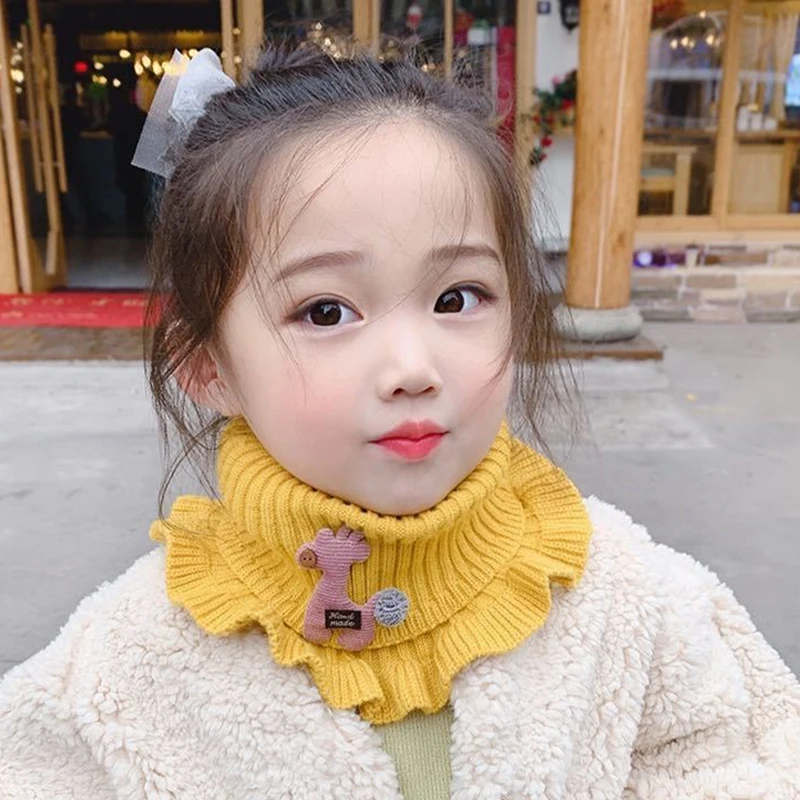 6 Colors Warmer Baby Knitted Scarf Cartoon Giraffe Ruffle Neck Girls Kids Warm Scarves Collar Circle Outdoor Winter Scarfs