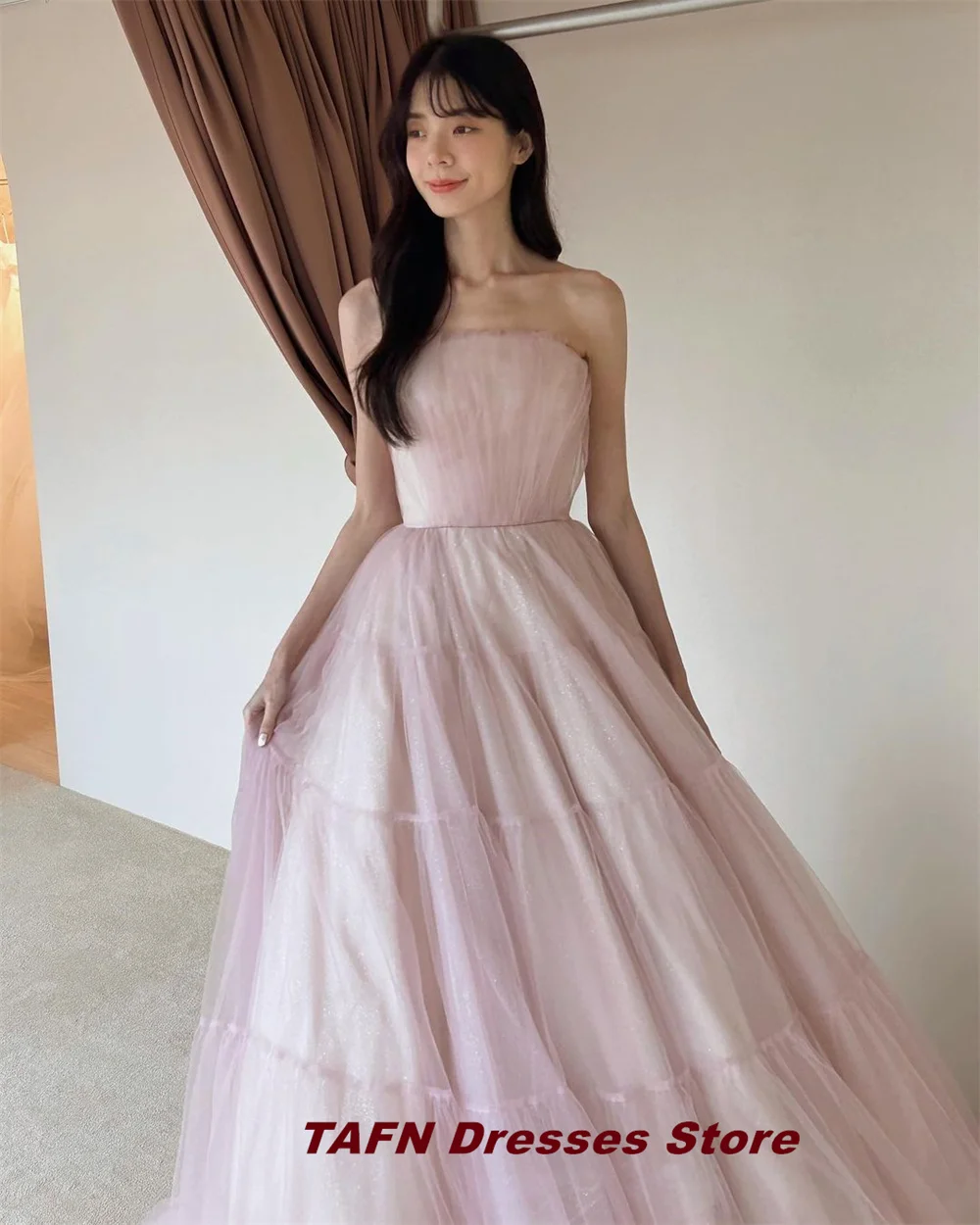 Tafn Prinzessin rosa Fotoshooting Kleider träger lose Hochzeits empfang Kleider A-Linie Sweep Zug elegante ärmellose Brautkleid