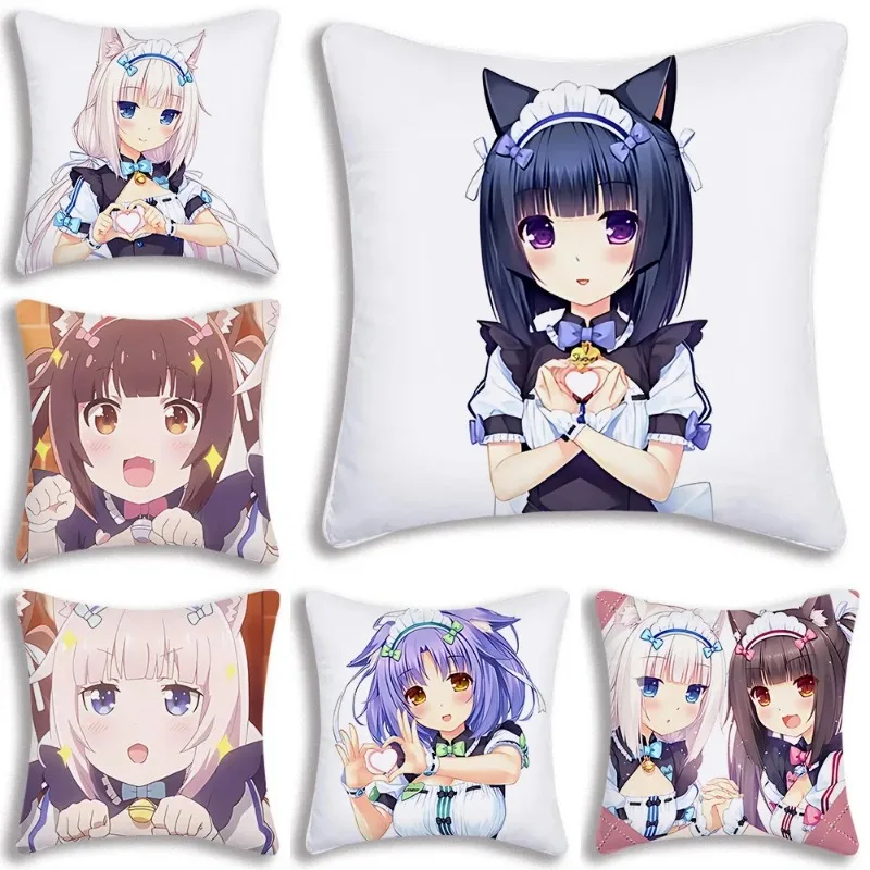 Cartoon NekoPara Kawaii Pillow Covers Cartoon Sofa Decorative Home  Printing  Cute Cushion Cover