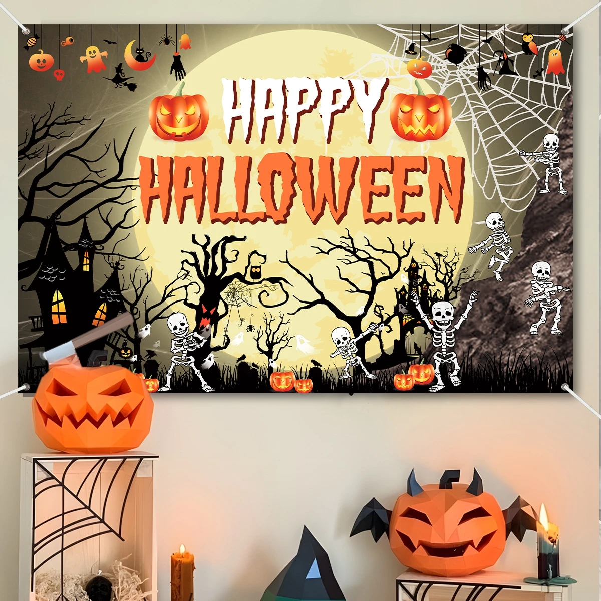 Halloween Ghost Spider Bat Background Cloth Happy Halloween Party Decoration For Home 2024 Pumpkin Skeleton Photography Backdrop