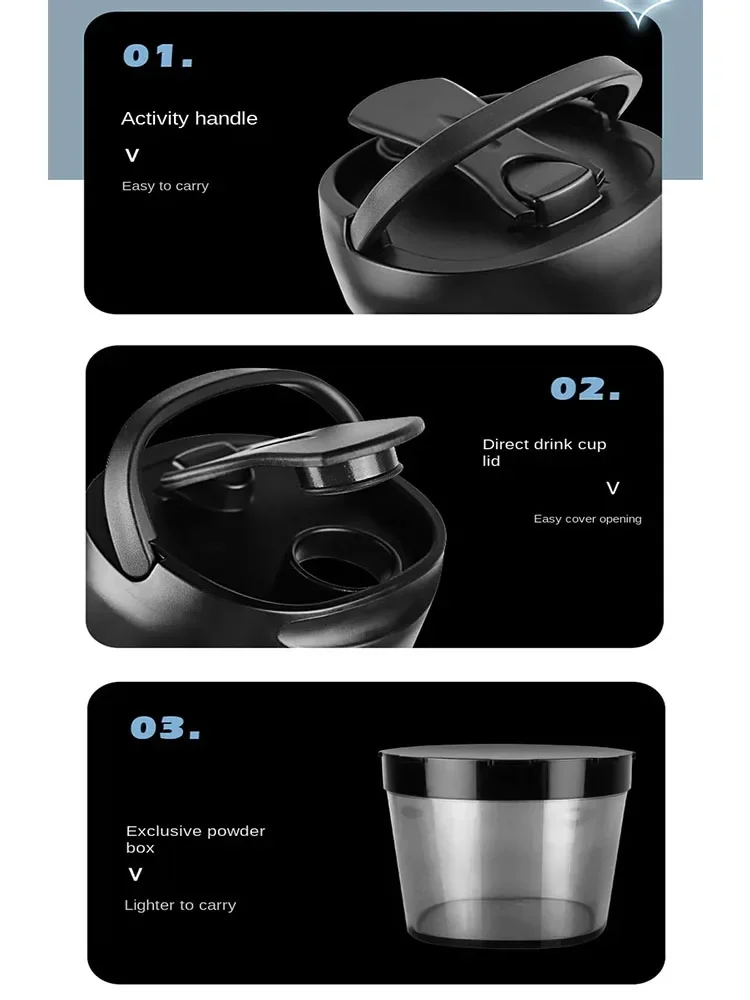 630ml Electric Protein Shaker Cup with Powder Storage Container Mixer Cup Gym Sport Water Bottles with Wire Whisk Ball Drinkware