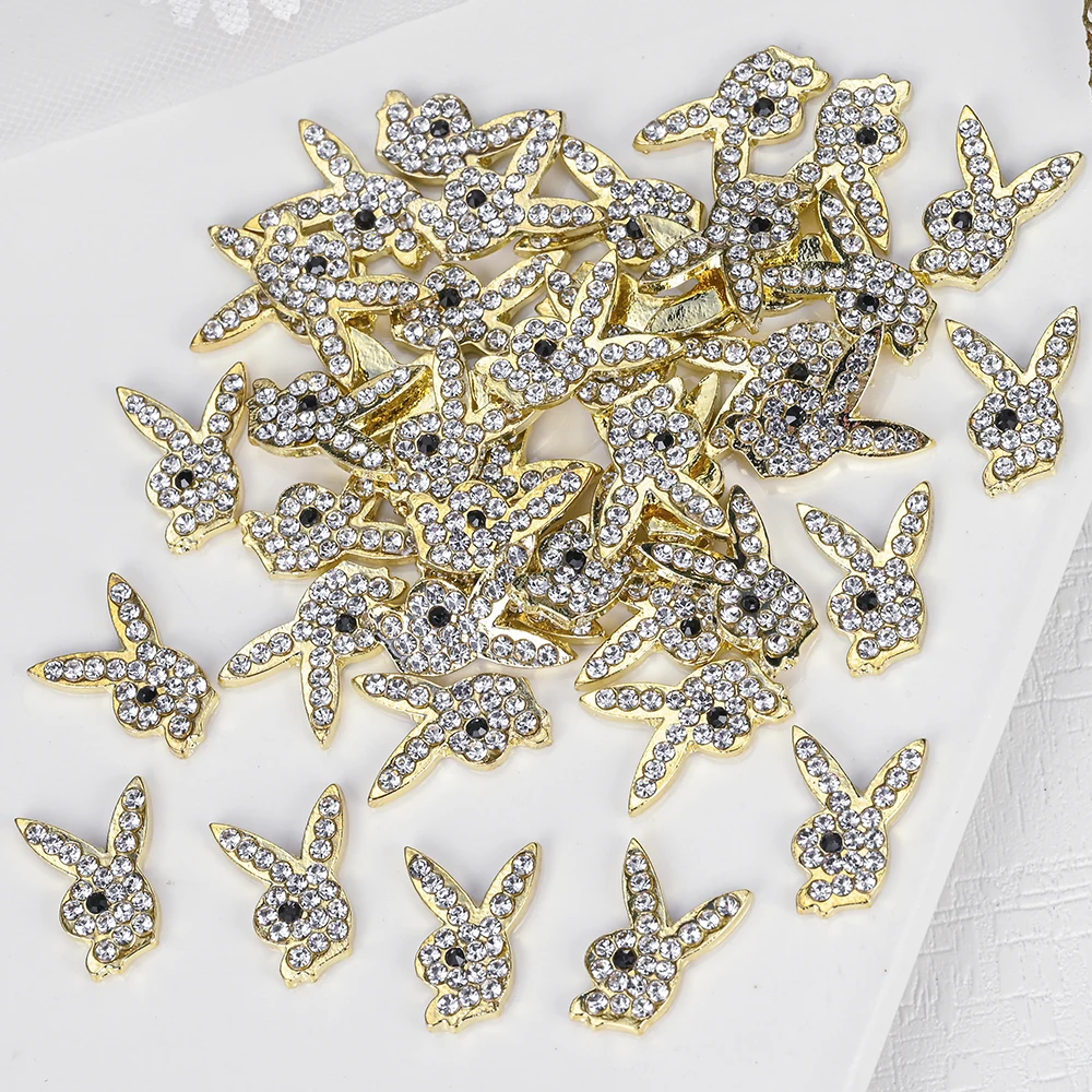 Luxury Nail Charms Gold Alloy Bunny Glitter Diamond Rhinestone Crystal for DIY Jewelry Manicure Nail Art Decorations Accessories