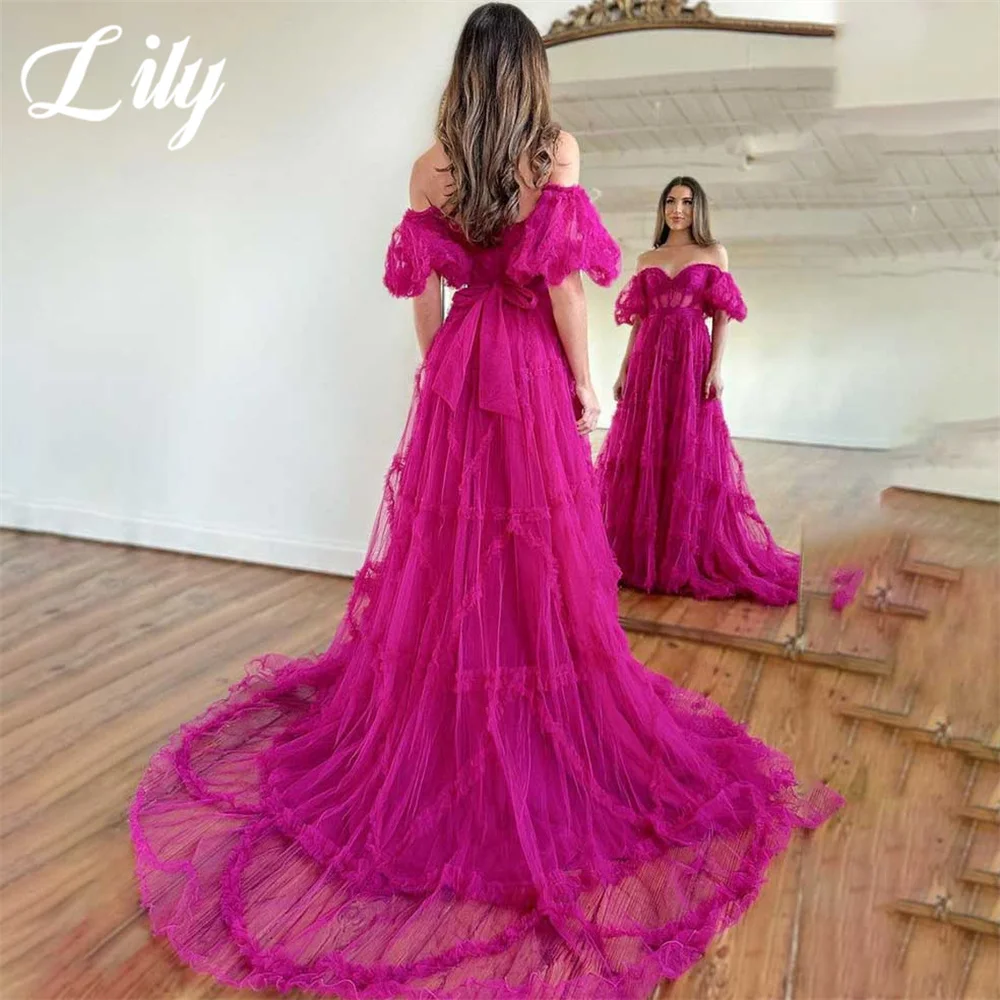 Lily Purple A Line Formal Dress Tiered Sweetheart Party Dress with Pleats Off The Shoulder Special Occasion Dress robe soirée