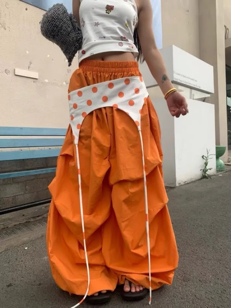 

American Style Fashionable Orange Loose Work Pants for Women in Summer Versatile for Hot Girls Hanging Casual Wide Leg Pants