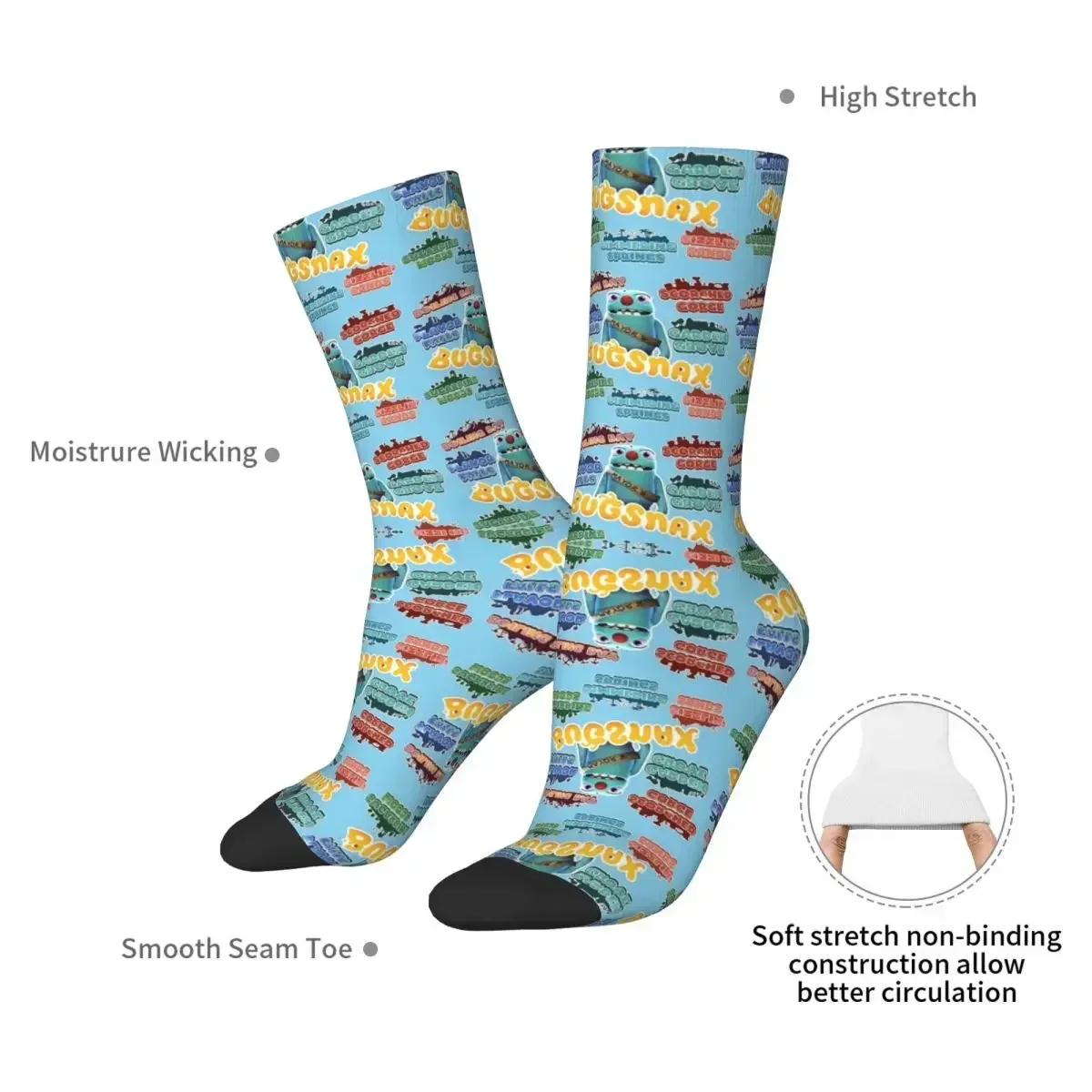 Bugsnax Locations Fan Art Pack Black Kinda Bug Socks Absorbing Stockings All Season Long Socks for Man's Woman Birthday Present