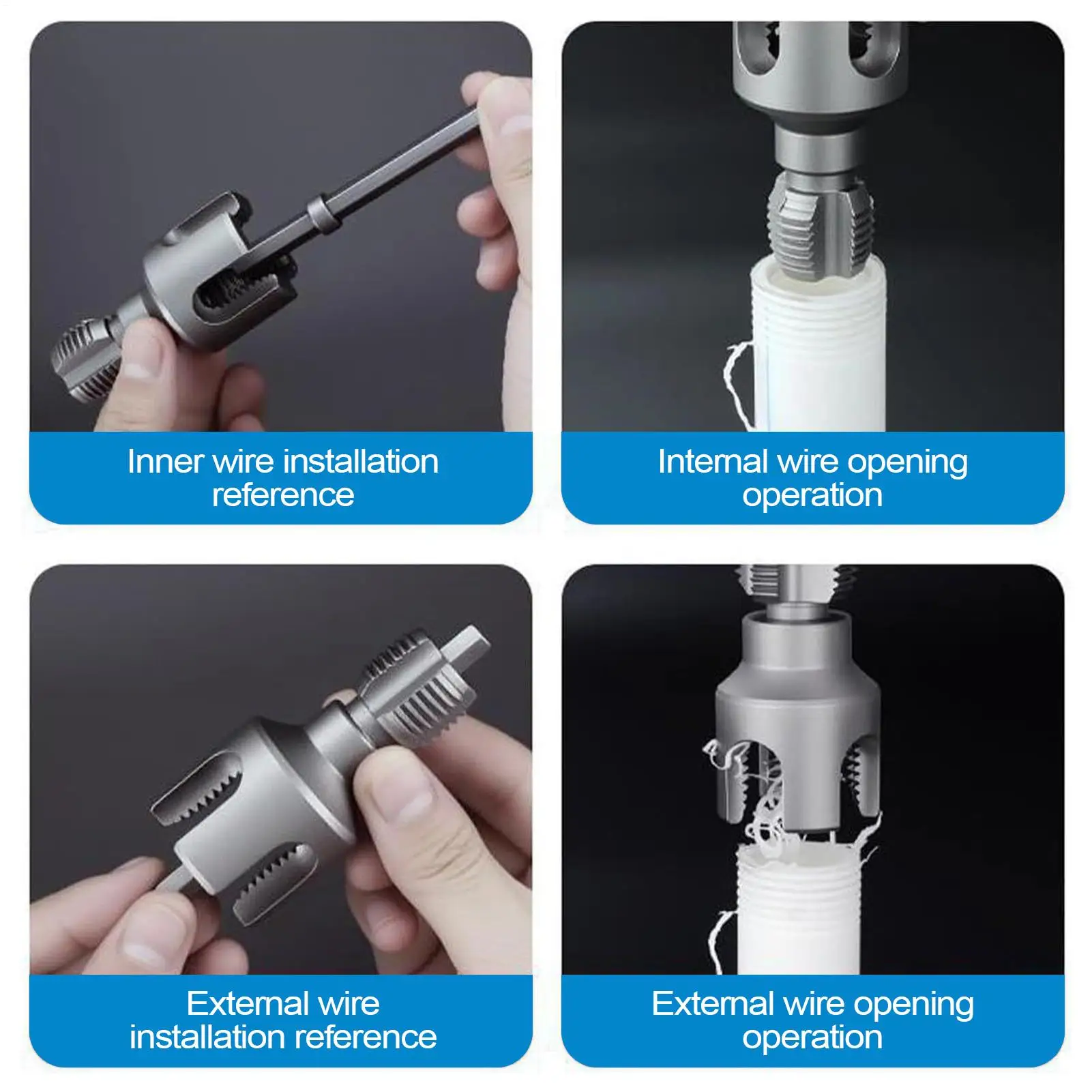 NEUE 2 stücke PVC Rohr Einfädler Kit 3/4 Rohr Einfädler Externe Cutter 1/2 & 3/4 Matrizen Für Schlauch Bohrmaschine metall Handwerk Hause Reparatur – Detail 15