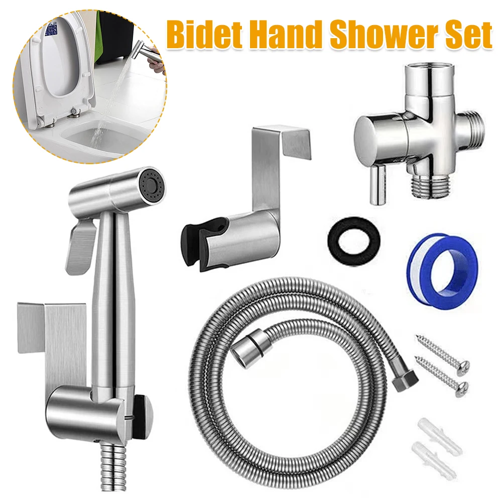 

Stainless Steel Bidet Hand Shower Wear Resist Wash Bidet Faucet Spray with 2 Way Diverter & Hose Self Cleaning Bidet Sprayer Set