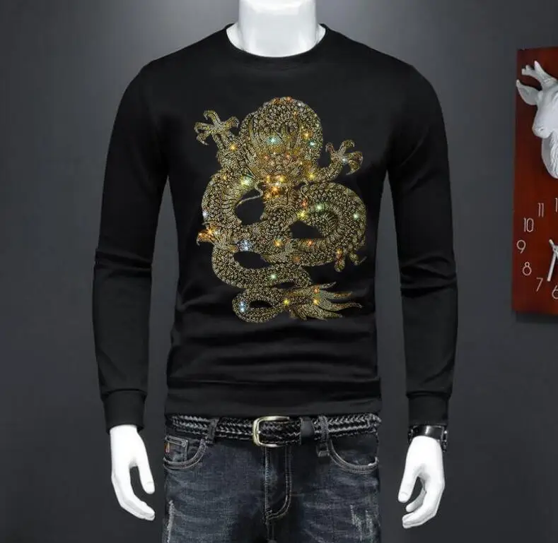 2024 Autumn/Winter Men's New Rhinestones Sweatshirts Hoodie  Men's Fleece Sweater Casual Designer