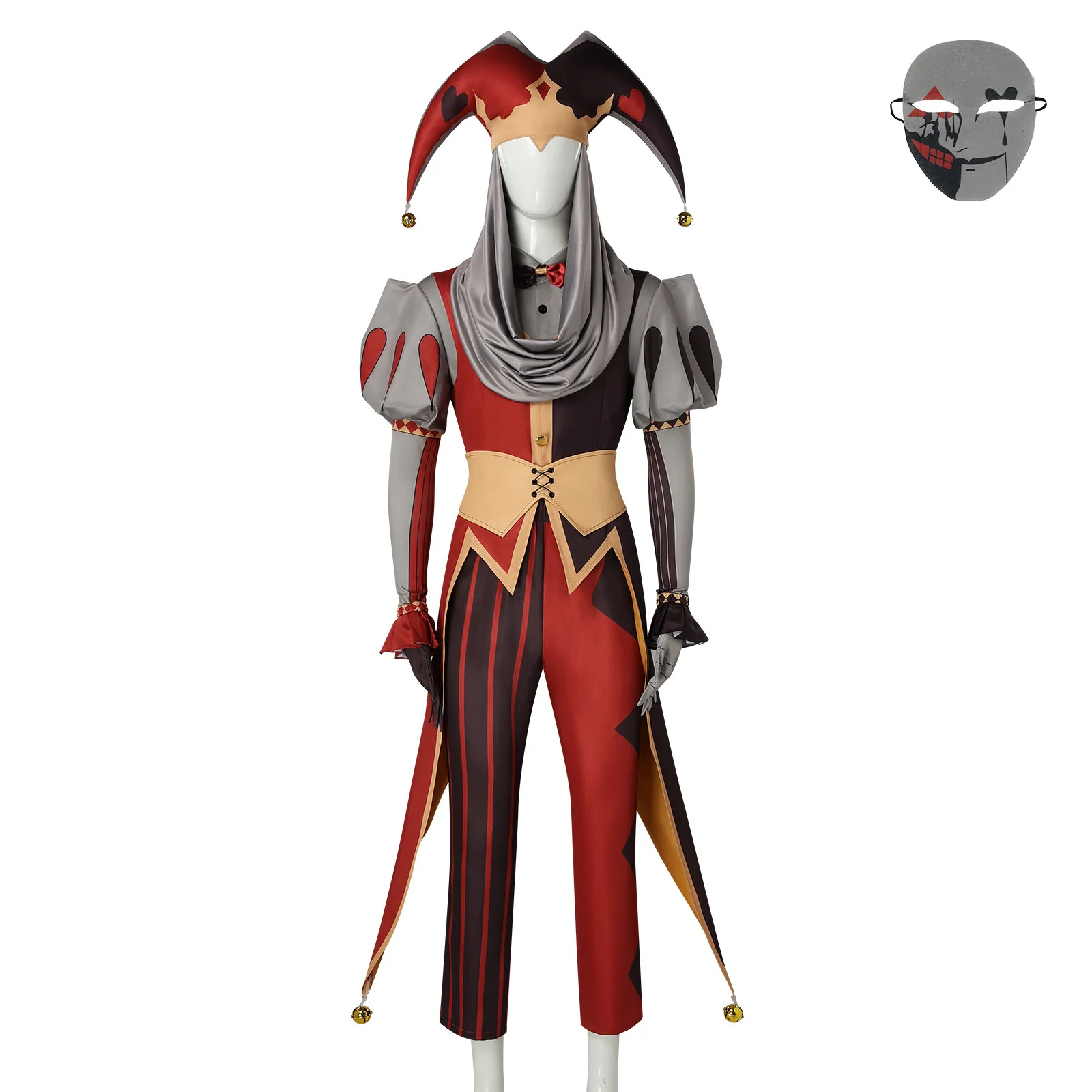 Game Kingdom of Puppets Jestyn Cosplay Costume Full Set, Jester Clown Outfit with Hat, Halloween Carnival Roleplay Suit for Men