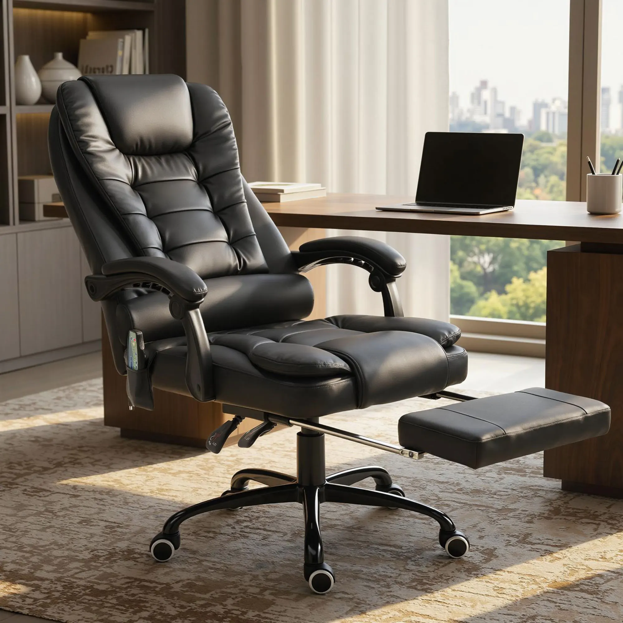 7-Point Vibrating Massage Office Chair High Back Massaging Office Desk Chair with Lumbar Support, Footrest, Black