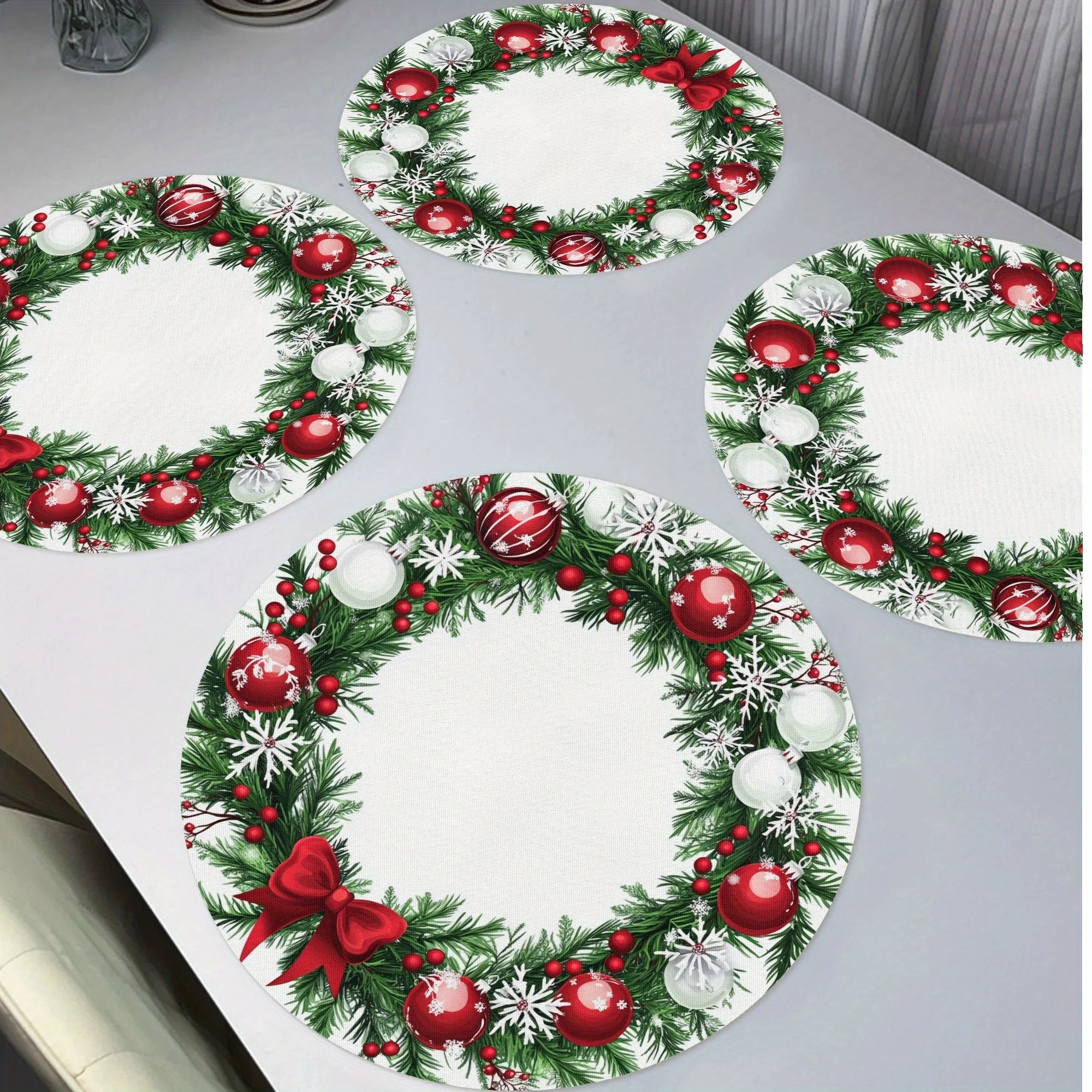 

VIKAMA 4-Piece Christmas Pine Branch Snowflake Placemats Holiday Gathering Christmas Party Table Decor Accessories