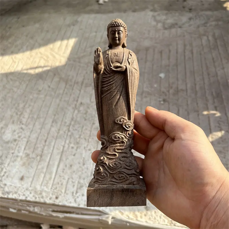 Antique solid wood carved Shakyamuni Buddha statue ornament home Buddhist halls desktop offerings decoration