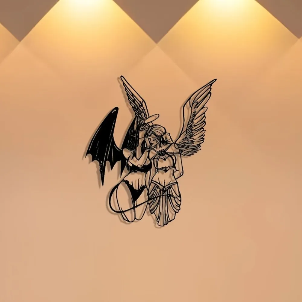 CIFBUY Iron Wall Art Abstract Angel Devil Decor Elegant Metal Hanging Ornament For Home Office Cafe