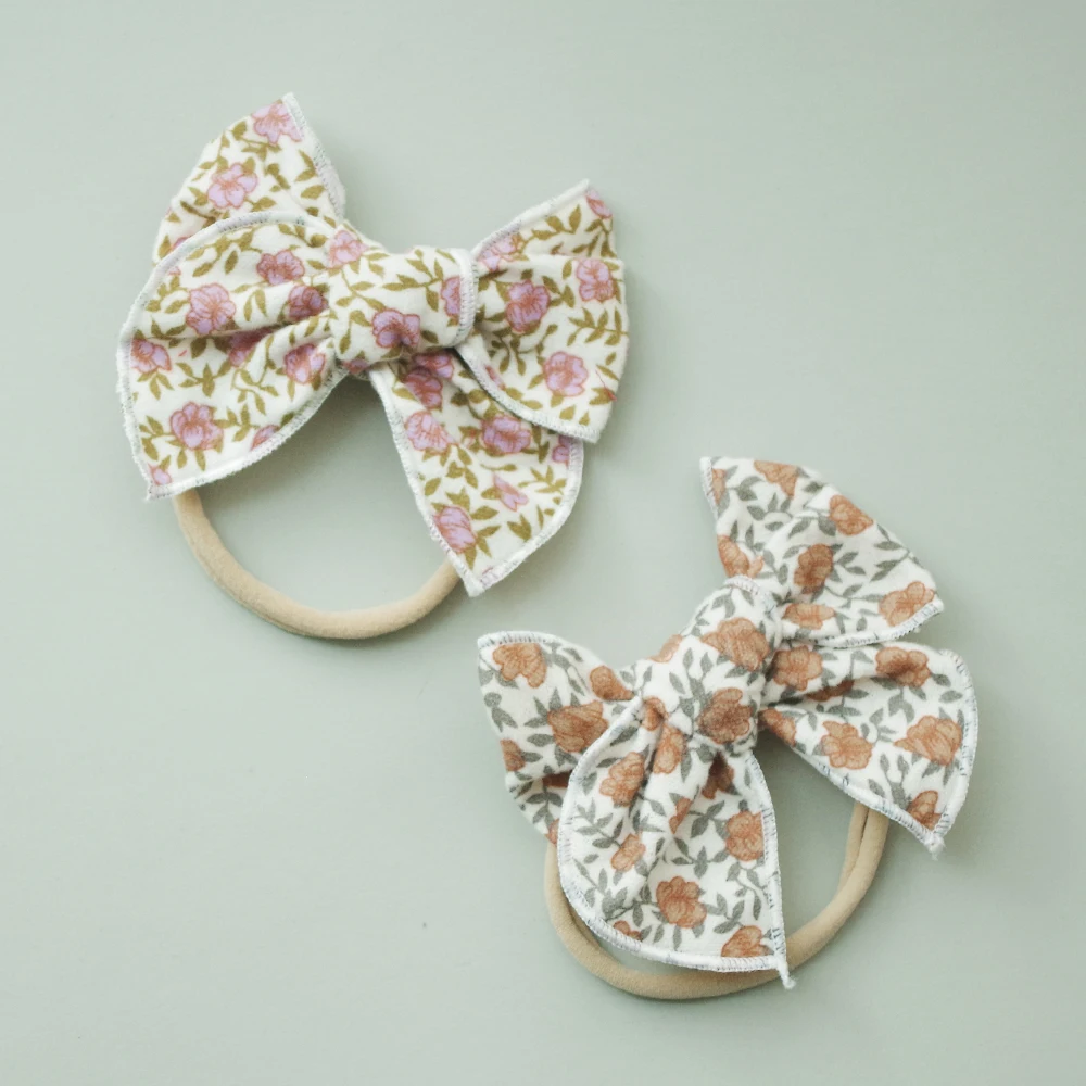 Baby Floral Print Hair Bow Nylon Headband for Girls Hair Accessories Elastic Newborn hair band Winter Kid Headwear Toddler 3.5