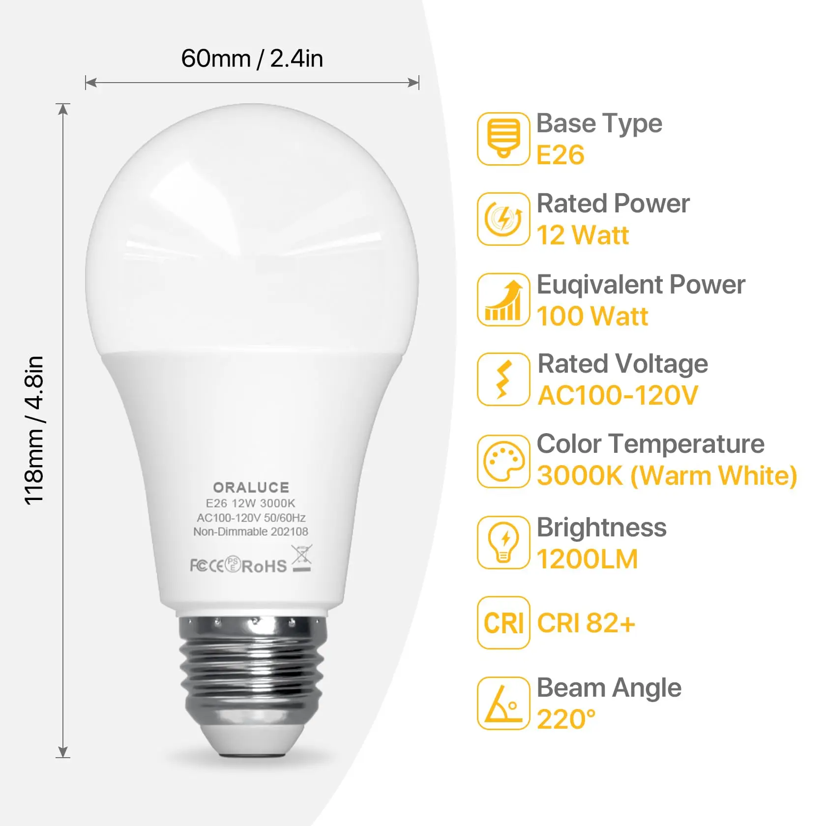 6 Pack LED Light Bulb A19 12W Lightbulbs 100 Watt Equivalent 120V 1200LM 3000K/5000K/6500K E26 Medium Base Energy Efficient