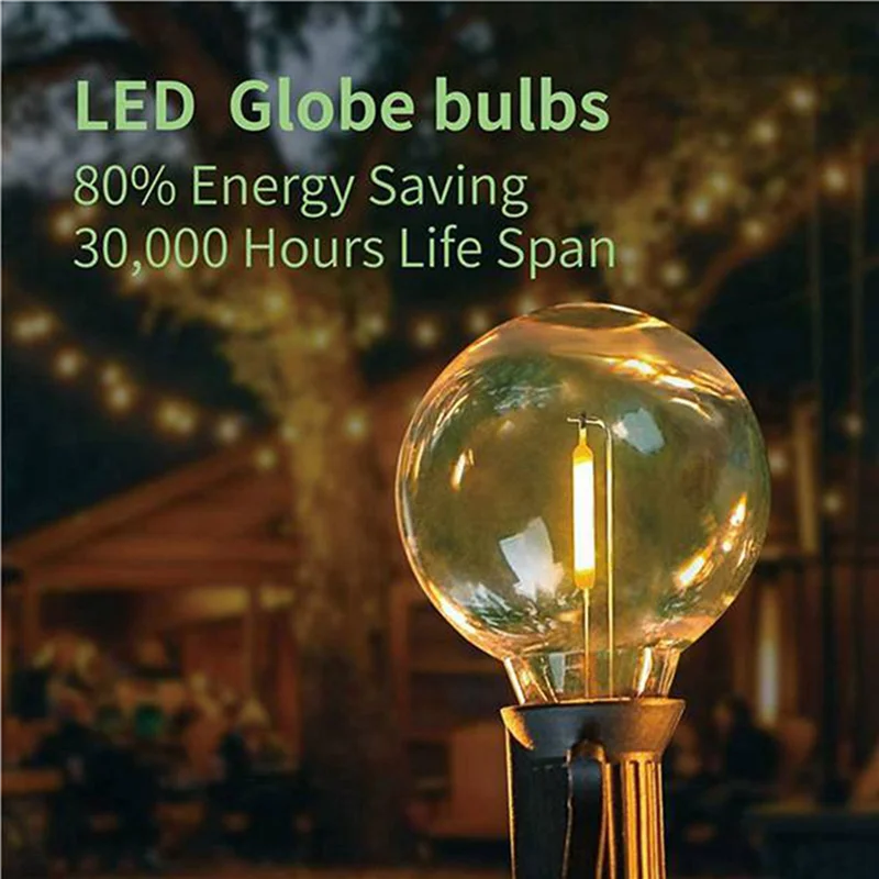 ABUP-30Pcs G40 Led Replacement Light Bulbs, E12 Screw Base Shatterproof LED Globe Bulbs For Solar String Lights Warm White