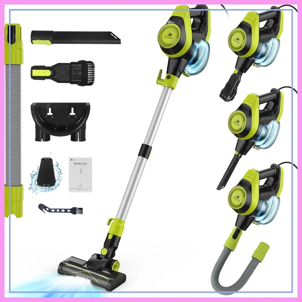 Aspirateur à fil de 23 pieds, aspiration de 20 KPa, 2 modes, tube réglable pour sols durs, tapis, poils d'animaux, fixation murale